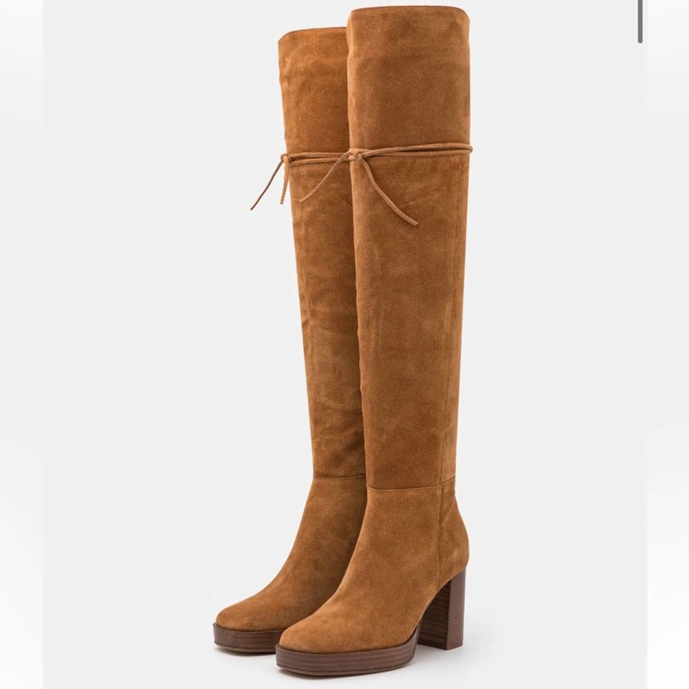 Free people echo platform boots suede over the knee size 38 1/2 camel